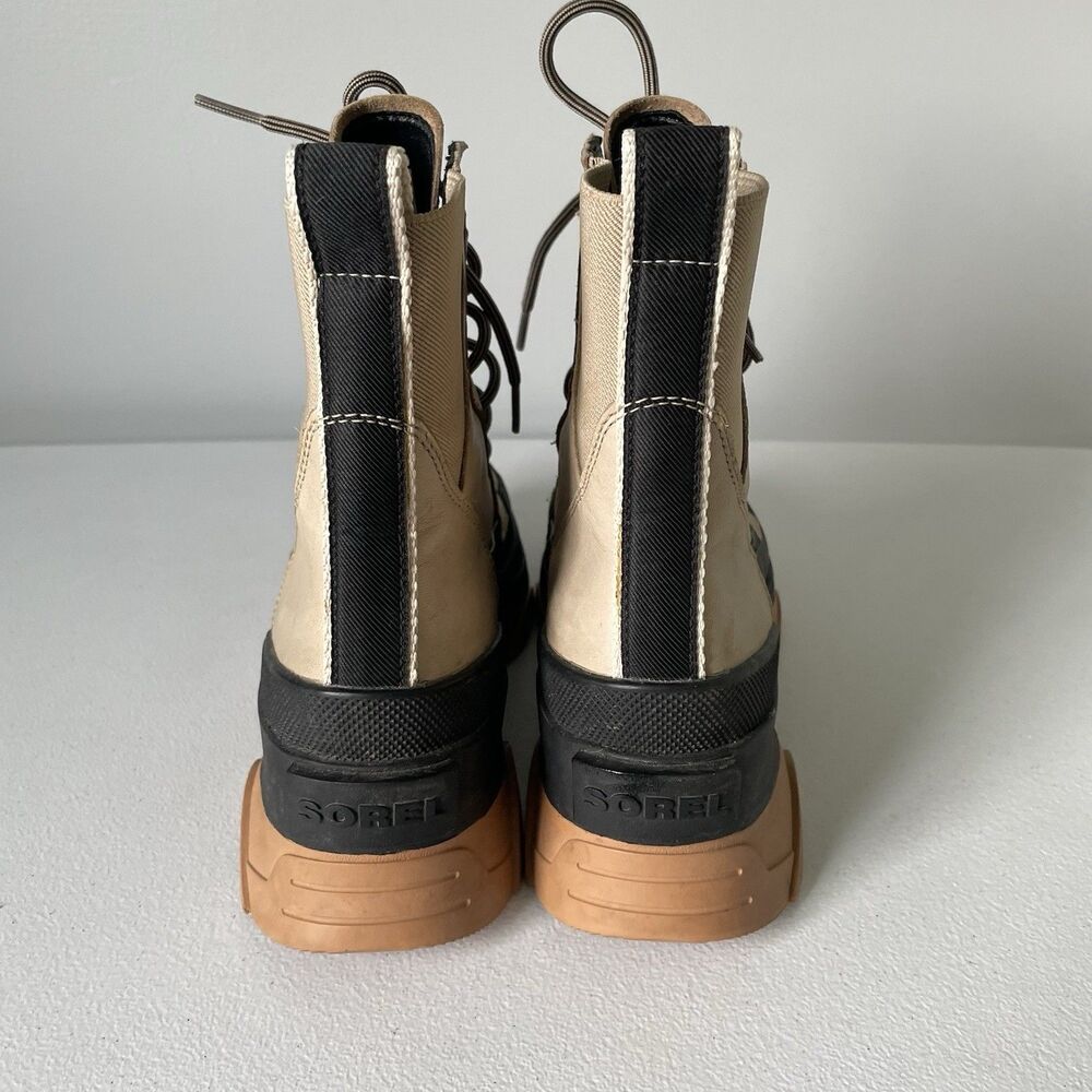 SOREL Brex Waterproof Lace Winter Fall Boot Sandy Tan Black Chunky Sole Size 7 - Picture 7 of 11